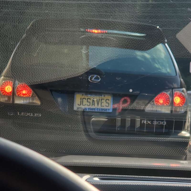 JCSAVES license plate on a Lexus RX 300 — JC Saves, a reminder that even our leaders need salvation